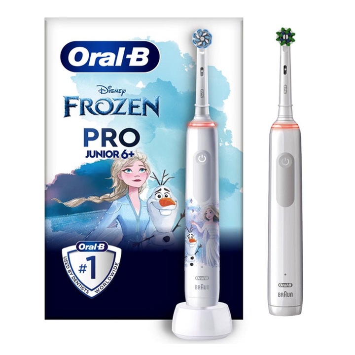 Oral-B Pro 3 Family Junior Frozen 6+ Elektromos Fogkefe Készlet, 3 Fogmosási Üzemmód, 2 Fejjel, Fehér