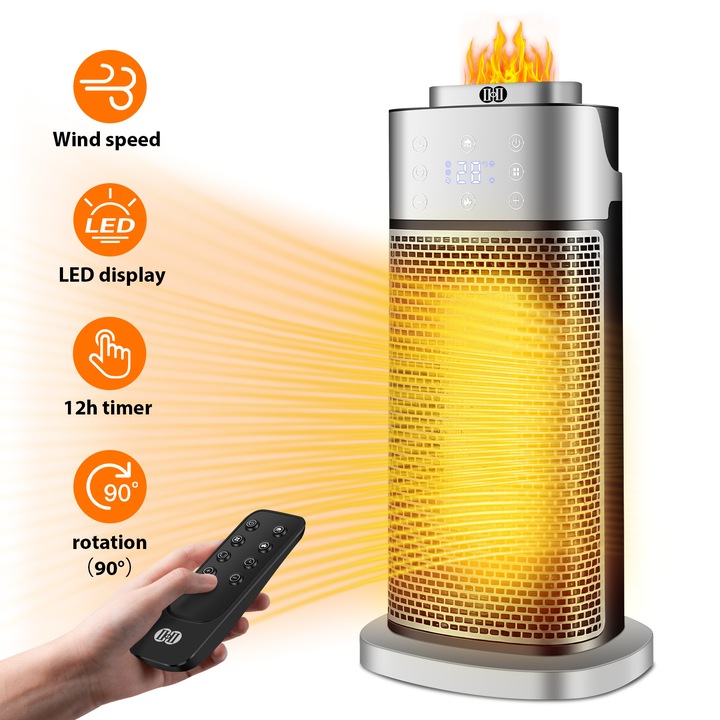 Incalzitor electric portabil CIICII, ceramic PTC 2000 W, umidificator, oscilatie 70, pentru birou, dormitor, living
