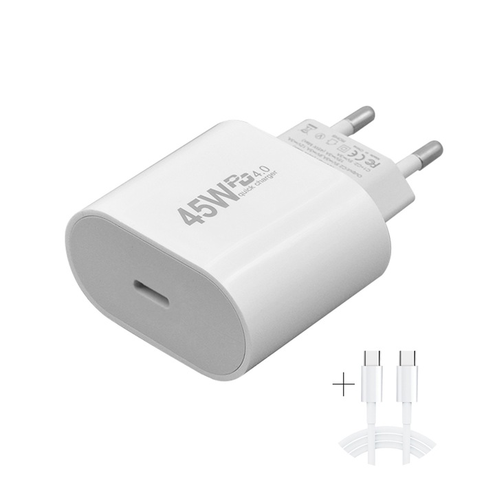 Incarcator Ultra-Rapid EU 45W Type-C, 1-Port, Pentru iPhone 16-11 Pro/Pro Max/Plus/iPad/AirPods
