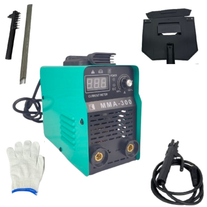 Заваръчна машина MMA-300 Kibra, 220V, 300A, включваща пълни аксесоари: маска, ръкавици, електроди, кабели, опора и други заваръчни аксесоари