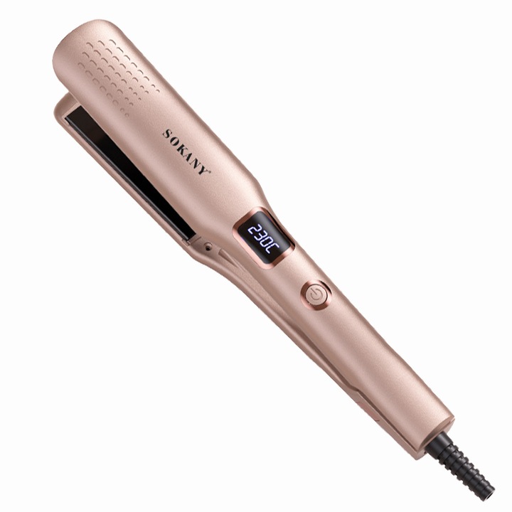 Преса за изправяне на коса Sokany, керамично покритие, температура до 230 °C, LED екран, въртящ се кабел на 360°