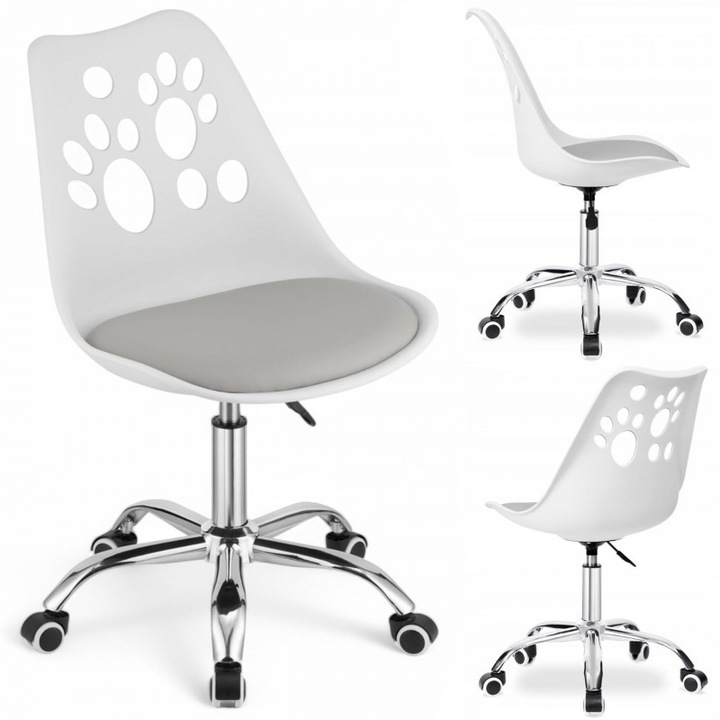 Офис стол, детски, въртящ се 5 колела, екокожена възглавница и метална рамка, JollyMag, KO16BSZ бял