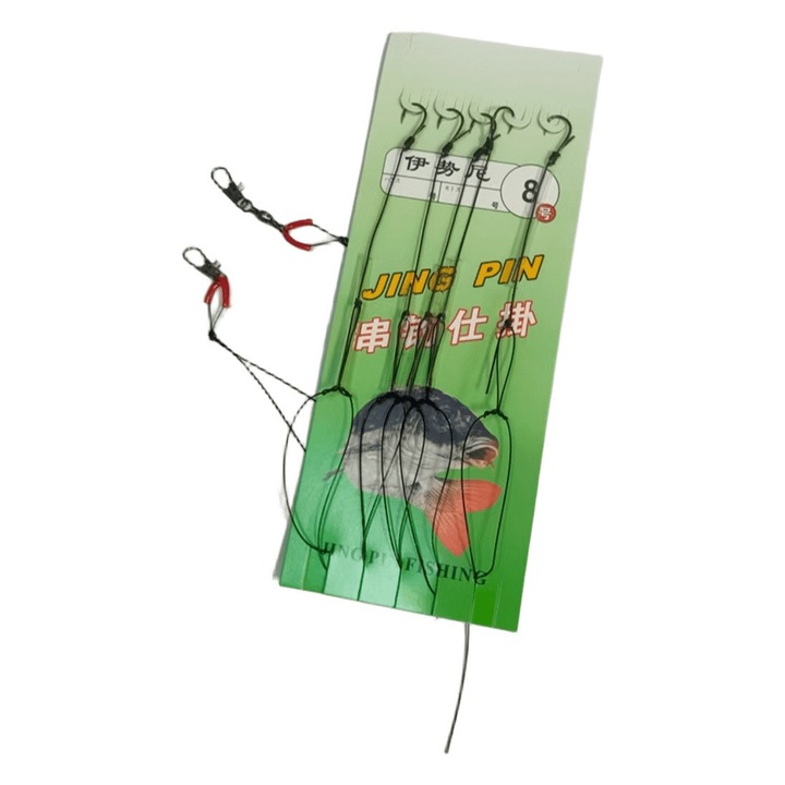 Kit carlige profesional pentru pescuit pradator, 5 carlige, 108cm, negru, 8