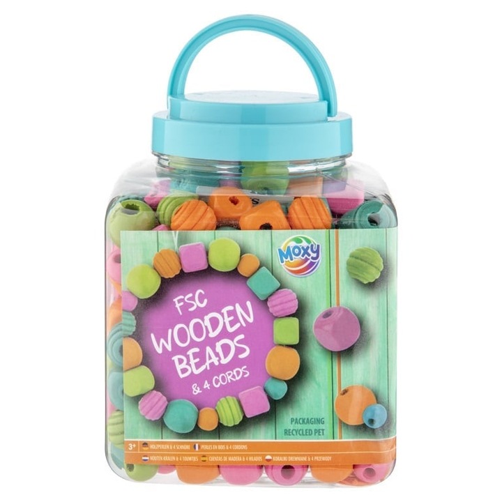 Set margele din lemn, Grafix, 400gr, pentru copii 5 ani, multicolor