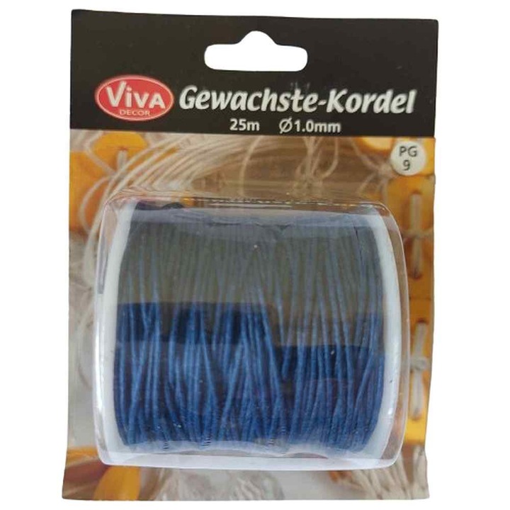 Ata cerata diametru 1 mm, din bumbac, VIVA DECOR, 25 metri Albastru inchis