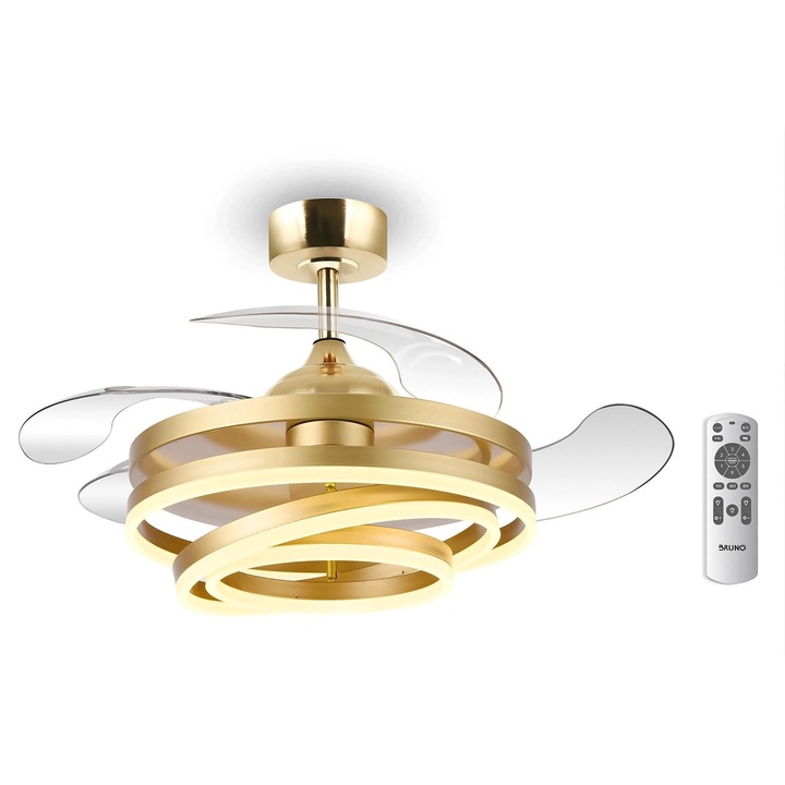 Bruno mennyezeti ventilátor 107 cm BRN-0225, csendes LED lámpákkal és távirányítóval, BLDC motor, 3 lámpa, ABS, megfordítható, arany