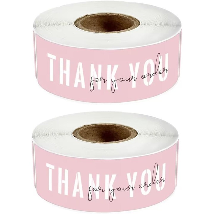Set 2 role etichete autoadezive Kengege®, "Thank You for Your Order", 1x3 inch, roz