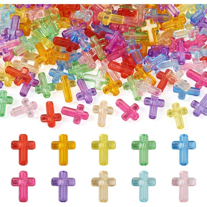 Margele acrilice culoare bomboane 500 buc Umetoop, cruce, margele mici distantiere cruce, margele acrilice transparente, potrivite pentru bratari, coliere, confectionarea bijuteriilor