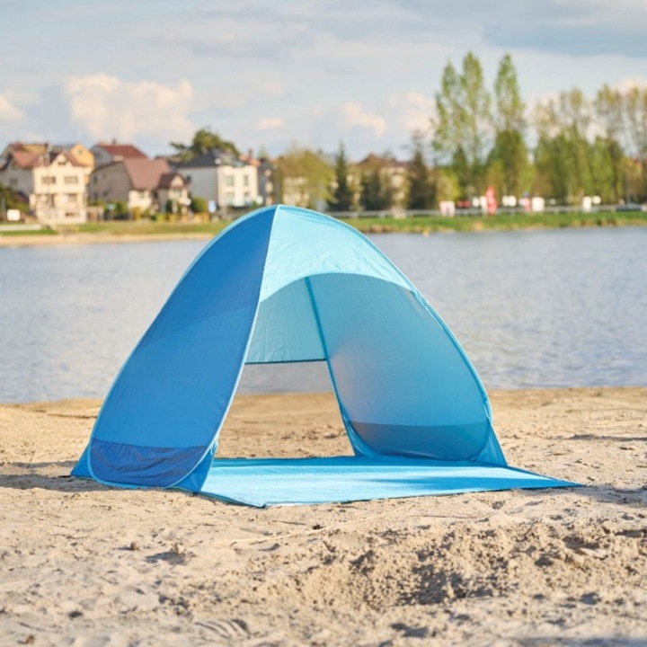 Gyermekeknek való strandsátor UV-védelemmel a napsugárzás ellen CLASSTITUDE, felhajtható típusú, vízálló, vízálló, méretek 160 x 140 x 116 cm, szállító- és védőtáskával, poliészter anyag, kék