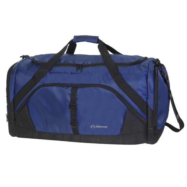 Utazótáska Diplomat Sacramento, 60x31x26 cm, tartós poliészter, levehető pánt, sötétkék