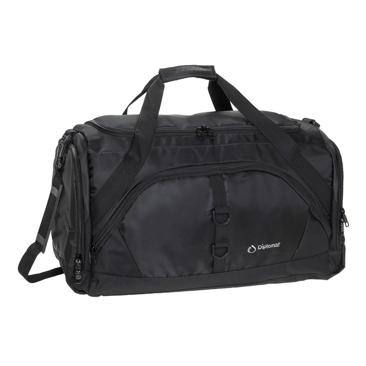 Utazótáska Diplomat Sacramento, 60x31x26 cm, tartós poliészter, levehető pánt, fekete