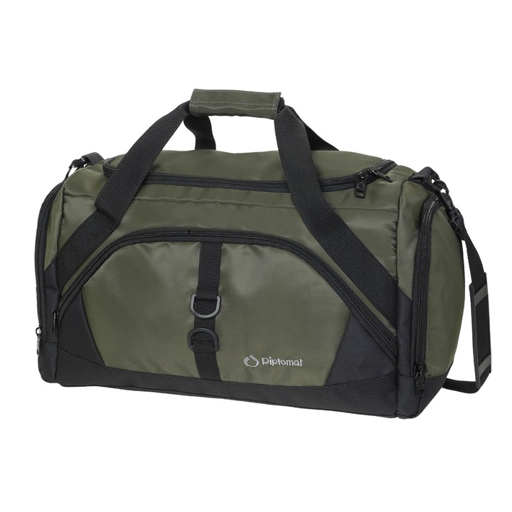 Utazótáska Diplomat Sacramento, 60x31x26 cm, tartós poliészter, levehető pánt, khaki