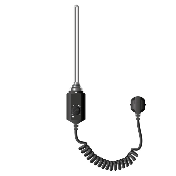 Електрически радиатор Luxebath 300W, изработен от черна неръждаема стомана, с регулируем термостат, контакт, защита IP44 - потапящ се нагревателен елемент за радиатор за кърпи за баня