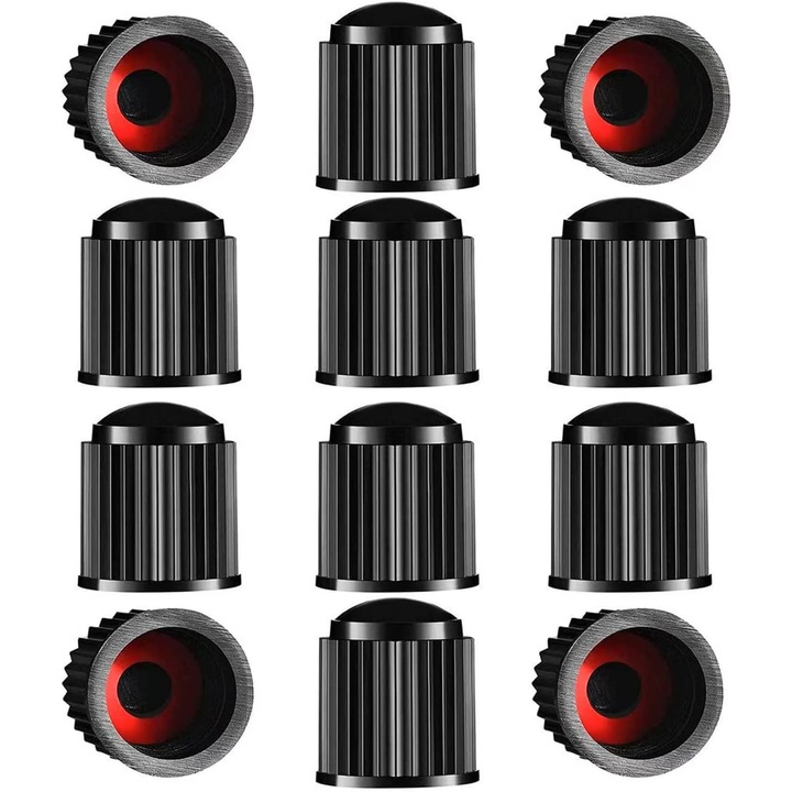 Set 12 capace ventil pentru roti auto Kengege®, 13x10mm, negru