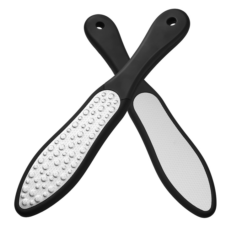 Pila de pedichiura, TREXORA, design cu doua fete, forma de sabie, inox, 26.3x5.2cm, negru