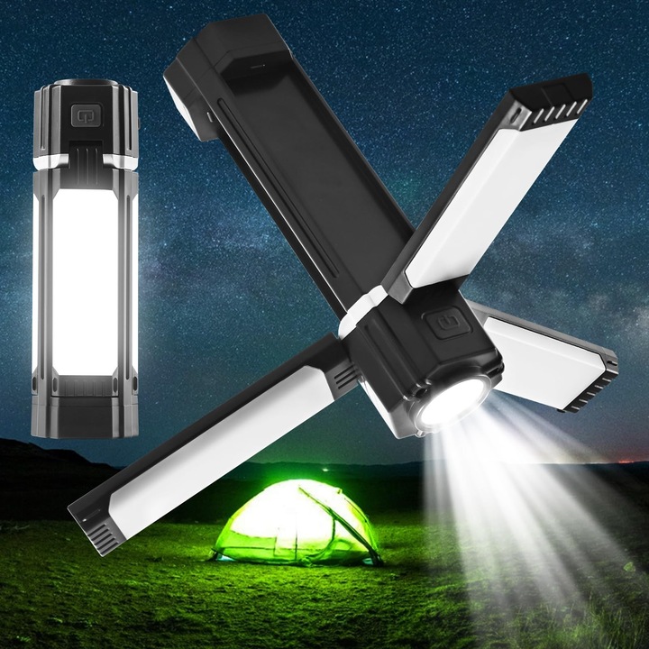 Lanterna de Camping, portabila design pliabil,5 moduri de iluminare, Coada magnetica,3000mAh, Incarca Telefonul, Potrivit pentru situatii de urgenta, pene de curent si camping