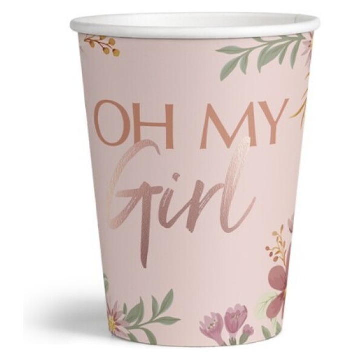 Set 6 pahare carton botez fetita, capacitate 270cc