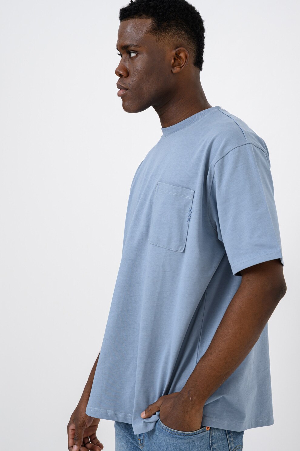 Scotch & Soda, Tricou din bumbac organic cu buzunar pe piept, Albastru lavanda, L