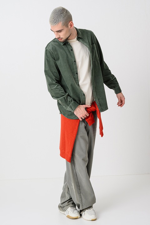 Scotch & Soda, Camasa de bumbac cu maneci cazute, Verde feriga