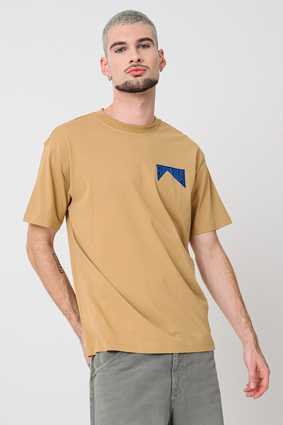 Scotch & Soda, Tricou de bumbac cu design grafic, Caramel, M