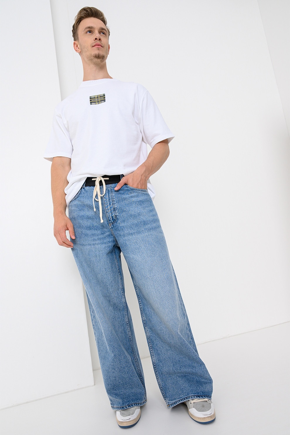 Scotch & Soda, Tricou lejer cu logo, Alb, Galben, Albastru, L