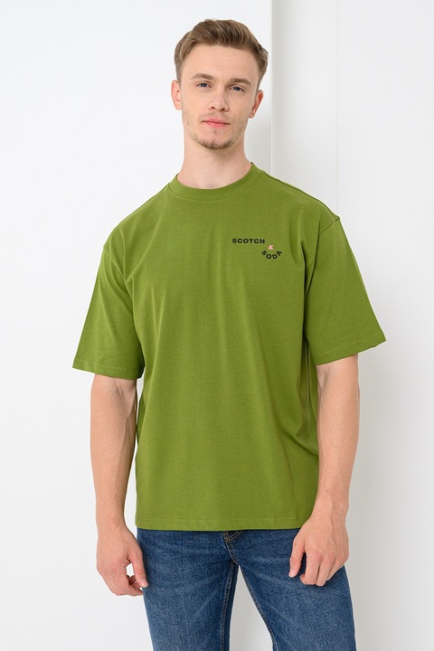 Scotch & Soda, Tricou lejer cu imprimeu pe spate, Verde lime