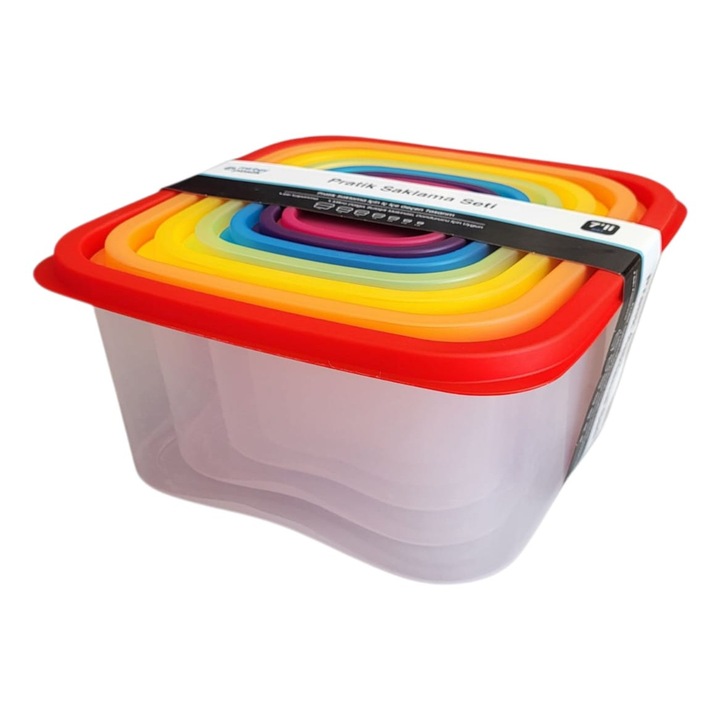 Set 7 caserole reutilizabile alimentare, stivuibile, multicolore