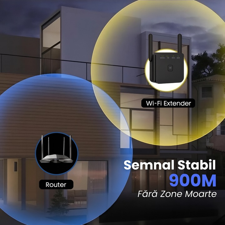 HASEPE WI-FI hatótávnövelő, vezeték nélküli erősítő 1200 m² lefedettséggel, 80 eszköz, Ethernet port, gyors telepítés, stabil jel, univerzálisan kompatibilis