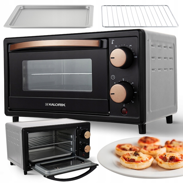Мини електрическа фурна Kalorik 10L, черна с медни акценти, компактна, енергоспестяваща