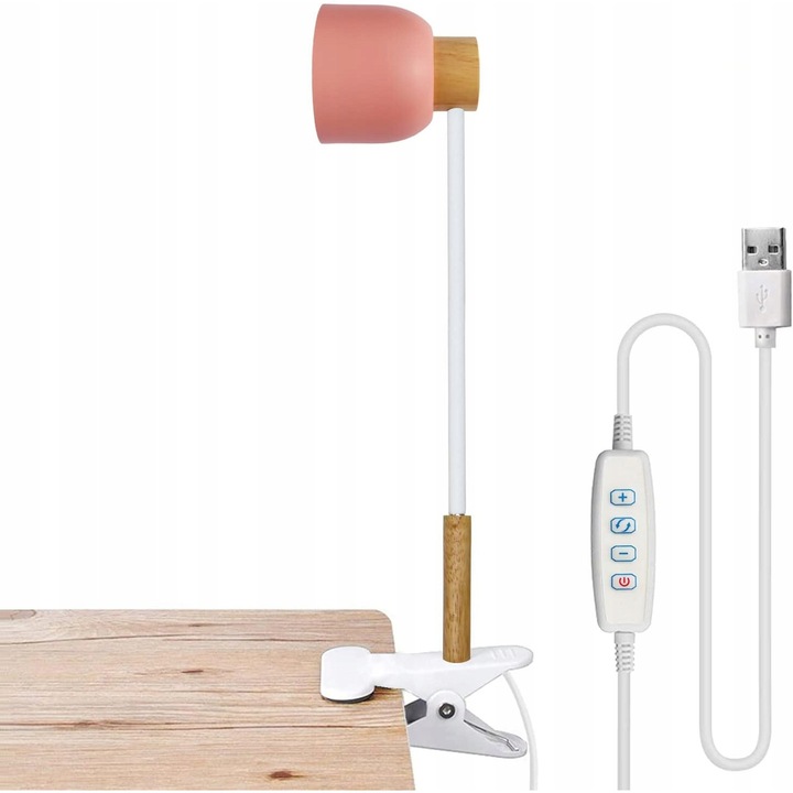 Lampa LED de citit LANMOU, roz, 3 moduri, 10 niveluri de intensitate, cu clip, alimentare USB