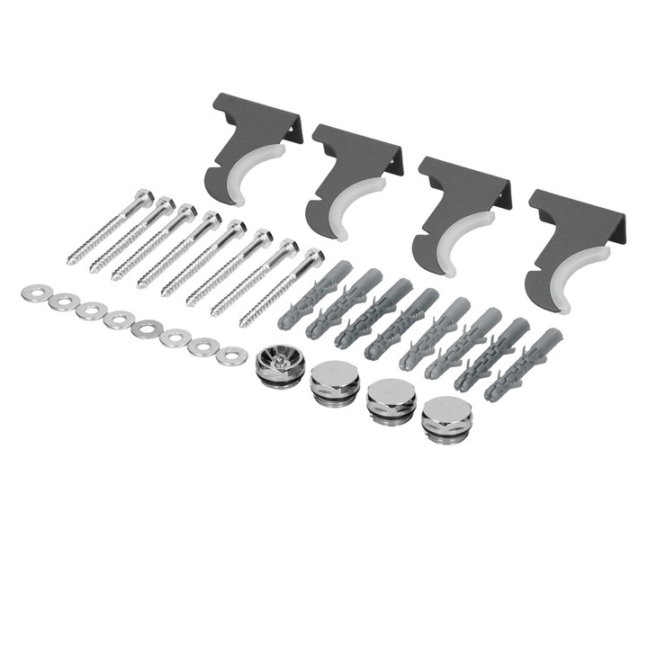 Антрацитен монтажен комплект за радиатори за баня/хол ECD Germany, прави или извити модели, скоба за окачване на стенен радиатор, комплект материали/аксесоари за монтаж на сушилня, подгревател за кърпи