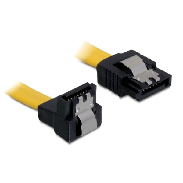 Cablu SATA III unghi jos-drept, clips metalic 10 cm, Delock 82798