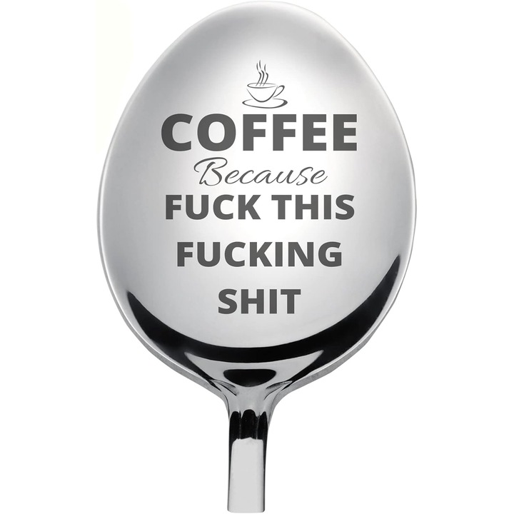 Kengege kávéskanál, vicces üzenettel, rozsdamentes acél, 18x4x0.1cm, ezüst