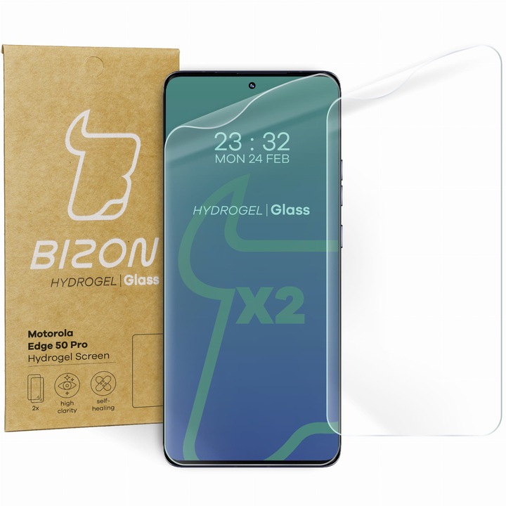 Комплект 2x Стъклен протектор Bizon Glass Hydrogel Screen, за Motorola Edge 50 Pro / 50 Fusion / 50 Ultra, Прозрачен