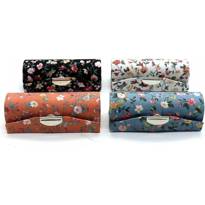 Комплект от 4 козметични чантички Kengege, флорален модел, с огледало, полиестер, компактен, многоцветен