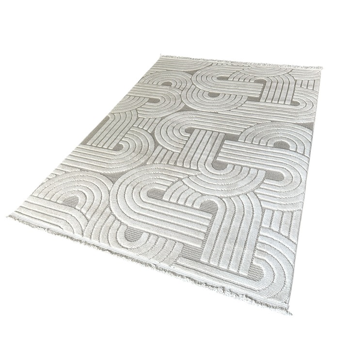 Covor 3D, in relief inbazaar, Acolade 678B, Crem, 120x180 cm, geometric, modern