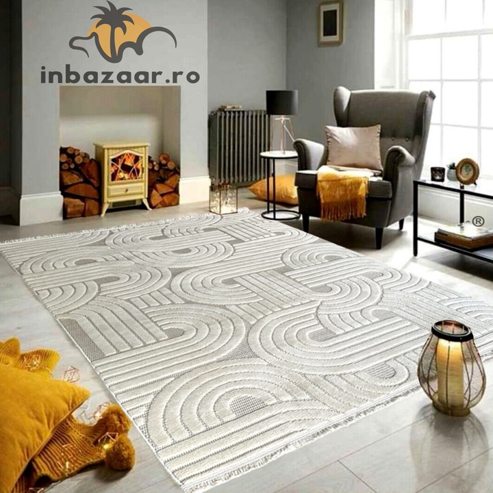 3D релефен килим Acolade 678B 120x180 см Кремав