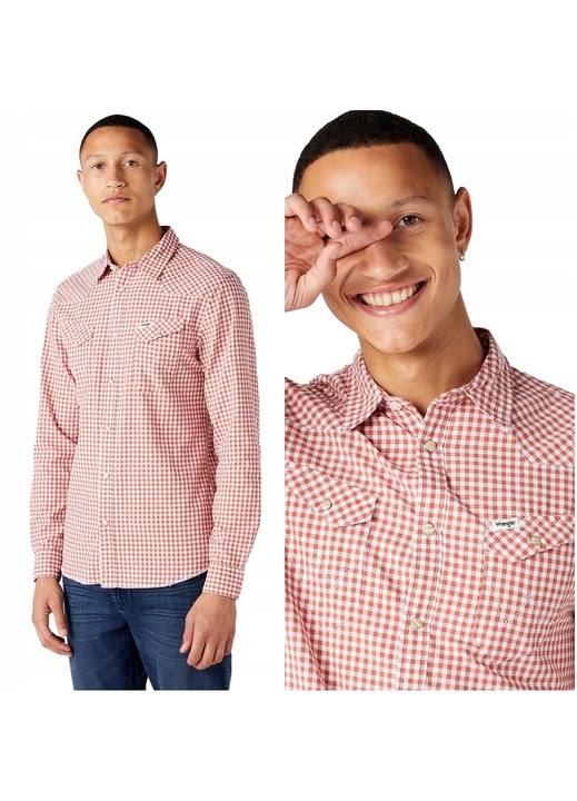 Camasa Barbati, Wrangler, Ls Western Shirt, Slim Fit, Cu Capse, 2 Buzunare, 100% Bumbac, Eleganta, Confortabila, Ideala Pentru Zi Cu Zi, Marimea M, Rosu/Alb