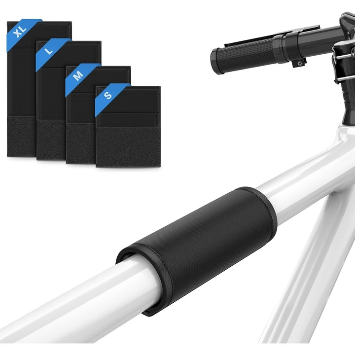 Set 4 protectii pentru cadru de bicicleta, 15x12cm, 18x12cm, 22x12cm, 25x12cm, neopren, negru