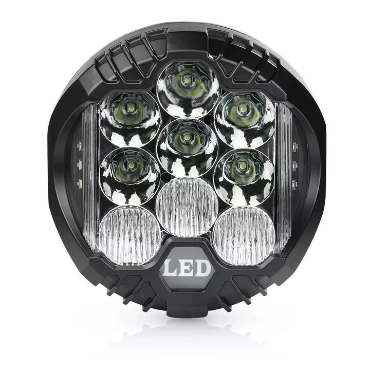 Lampa de lucru LED, WL002, 9 inch, 50W, 5000lm, 2 in 1, DRL + reflector cu raza lunga de actiune, culoare neagra, material metalic, impermeabila, rezistenta la socuri, IP67