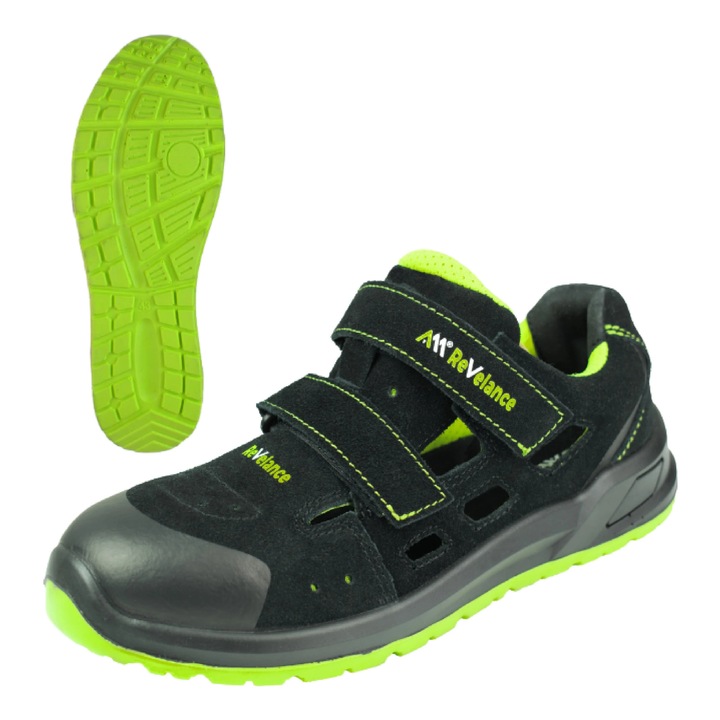 Sandale de protecție Artmas Revelance S1, piele întoarsă neagră, vârf metalic, mărimea 42