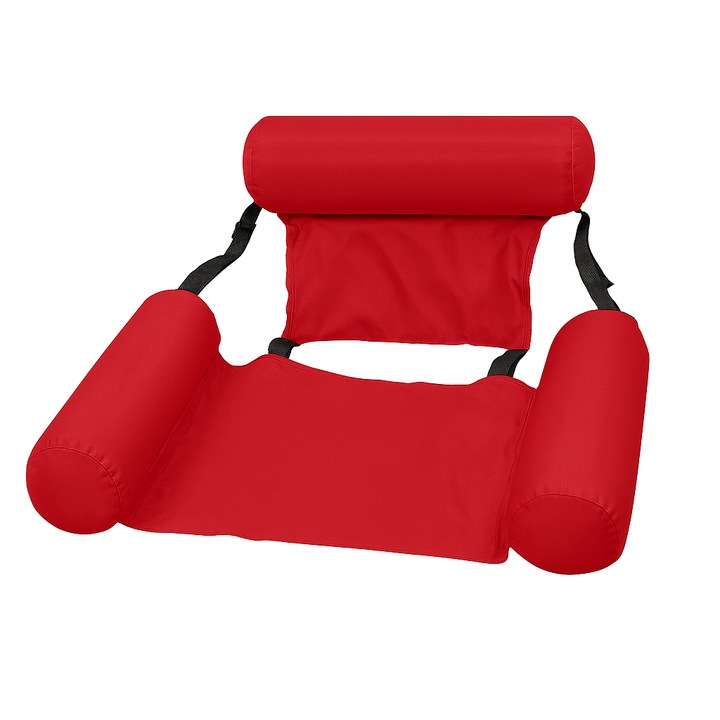 Felfújható úszószék dupla háttámlával, függőágy típusú, vízben, medencében, tengerben vagy búvárkodáshoz, PVC anyagból, több színben, összecsukható, könnyen szállítható, piros