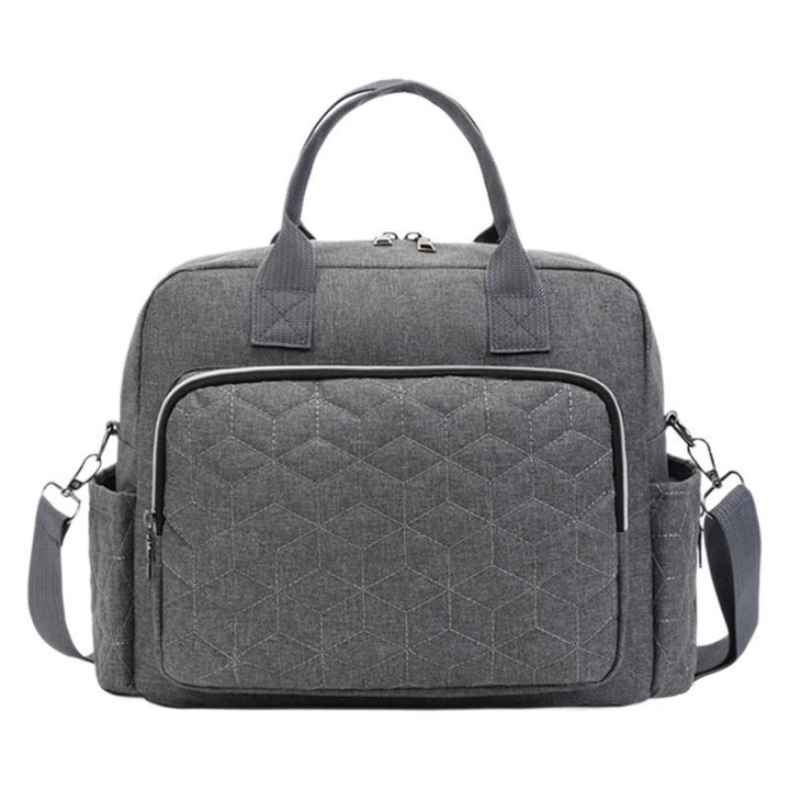 Geanta de Umăr Aida HER pentru Mamici, Compartmentare Inteligentă, Buzunare Termoizolante, Gri, 37x28x12cm