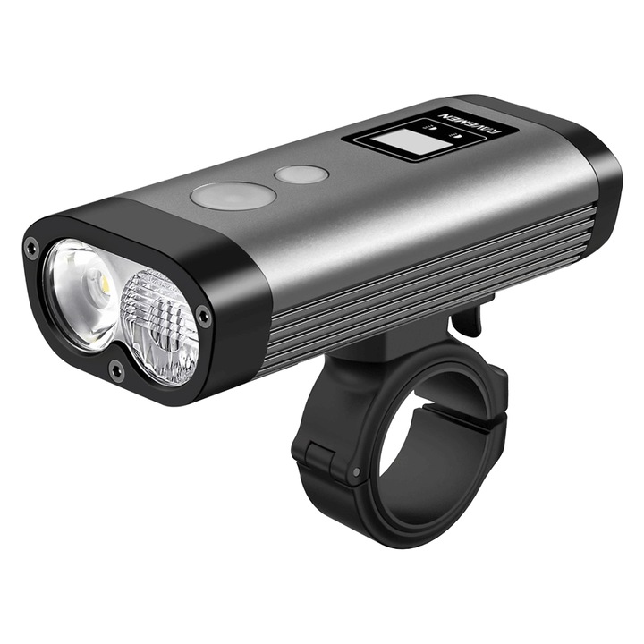 Lampa față bicicleta RAVEMEN PR1400, 1400 lm, grafit, 48x27x100mm, cu pilot și powerbank