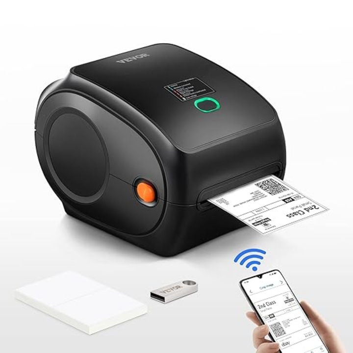 VEVOR Bluetooth címkenyomtató, HD felbontás (300 DPI), DHL címkenyomtató, automatikus címkefelismerés, kompatibilis Windows/MacOS/Linux/Chromebook rendszerekkel