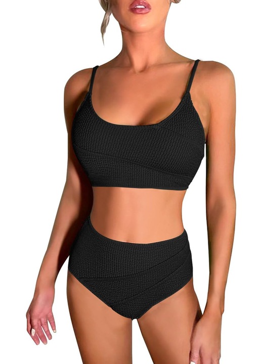 Бански, KOEMCY, висока талия, триъгълник, еластичен материал, черен, S INTL