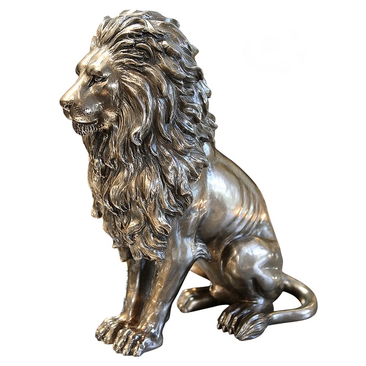 Statueta decorativa leu, polirasina, stil bronz vechi, 18cm