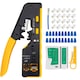 Cleste de sertizare RJ45, sktonefly®, cu tester cablu, 20 conectori Cat6, 20 capace, stripper galben, design mini, 8P/6P