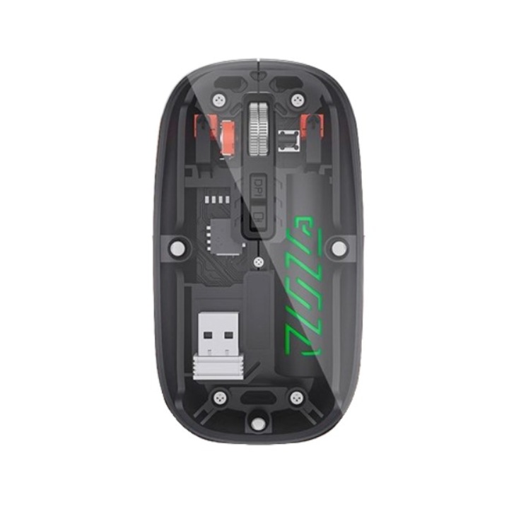 Mouse wireless, mecanism vizibil, negru/transparent