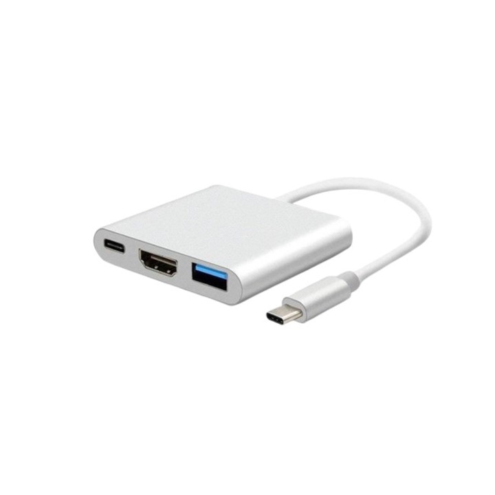 Адаптер Хъб USB-C, порт USB/USB-C/HDMI, бял
